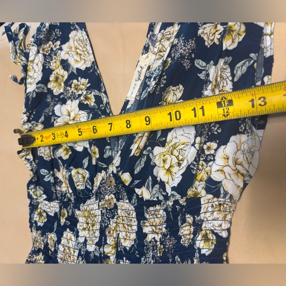 Live To Be Spoiled Women Maxi Blue Dress Sz S Floral V Neck Open Back Stretch - Picture 8 of 13